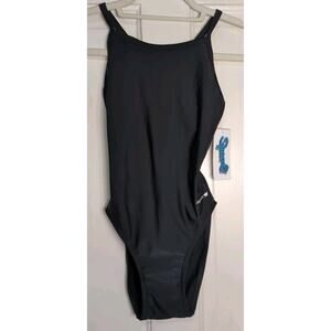 Sporti Solid Thin Strap One Piece Swimsuit Black Women's 28 Beach (1074)